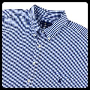 Ralph‎ Lauren Seersucker Gingham Shirt Men's 3XB Blue White Short Sleeve Pony